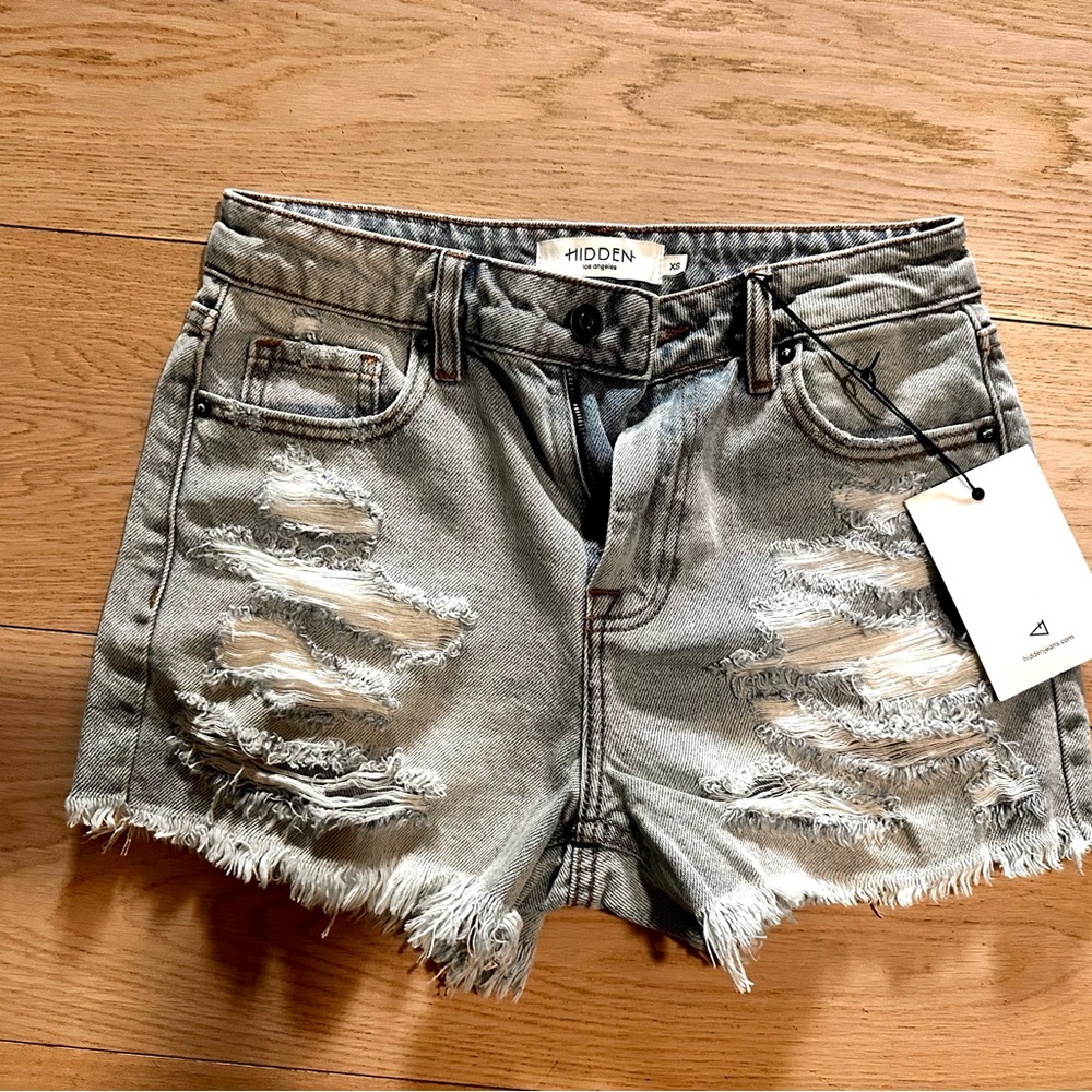 Hidden Frayed Hem Distressed Denim Shorts